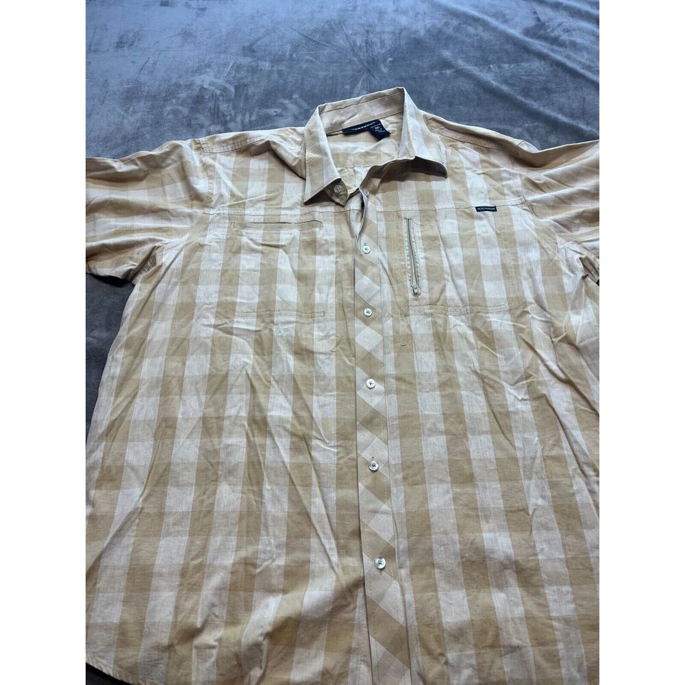 Roca‎ Wear Mens Button Up Shirt Tan white Check 3xl Short Sleeve Rocawear